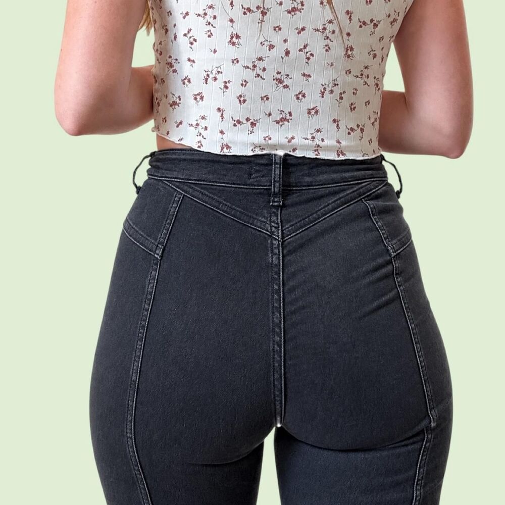 Free People We The Free Dark Charcoal High Waisted Super Skinny Jeans Size 25